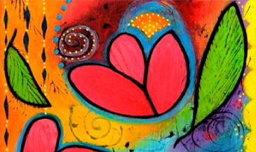 Bold folk-art flower painting by a sweetriot featured artist